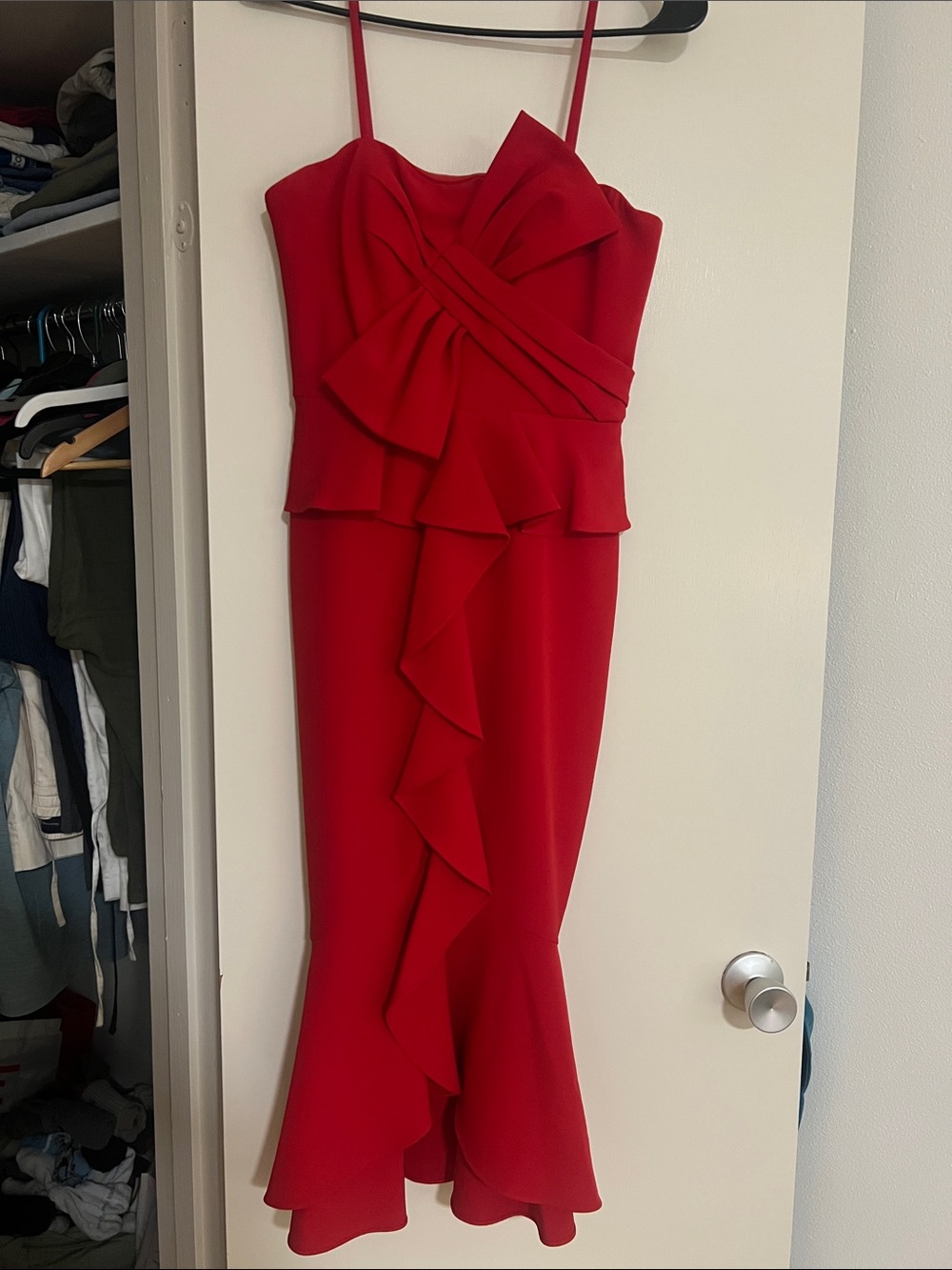Gianni Bini Red Ruffle Strap Midi Dress